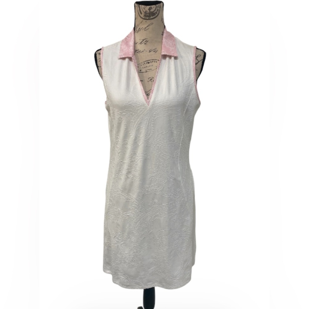 Sport Haley Textured Dress Size M White Pink Collar Golf Tennis Preppy
